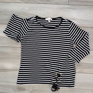 MICHAEL Michael Kors Striped 3/4 Length Sleeve, with Gold Tone Rivets